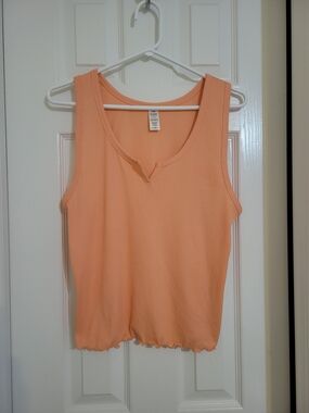 George Peach Ribbed Tank Top with Notch Neck
